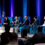 Moderator Alice Reimer and panelists Francesco Bova, Doug Hold, Darius Ornston and Nitin Sathawane discuss the Quantum Industry and Creating Pathways to Quantum Technology Adoption